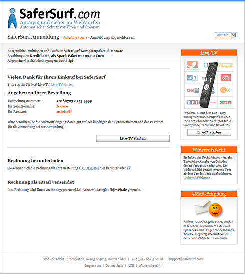 SaferSurf registration is finished